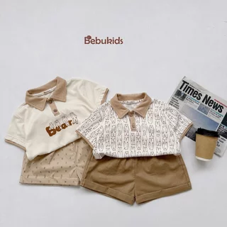 Set bộ polo cộc tay bé trai in hình gấu bear chất liệu cotton mềm mịn bé mặc đi học đi chơi Bebukids SB1870