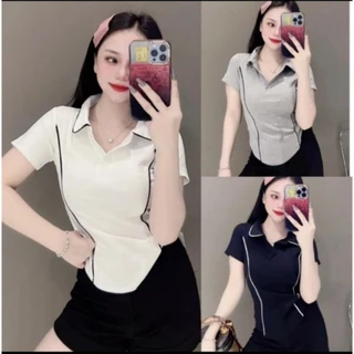 [HH.BIGSIZE] Áo Thun Nữ Polo Cổ Trụ Chạy Viền Vạt Bầu Tay Ngắn năng động chất borip (0128)