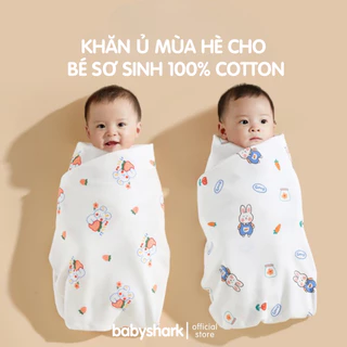 Khăn ủ cho bé sơ sinh Babyshark 100% cotton nguyên chất, ủ kén cho bé mềm mịn và thoáng khí mùa hè