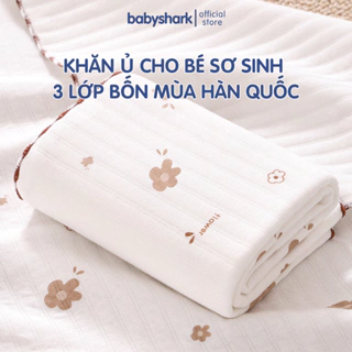 Khăn quấn cho bé sơ sinh Babyshark 3 lớp chần bông phong cách Hàn Quốc mềm mại, giúp bé ngủ ngon
