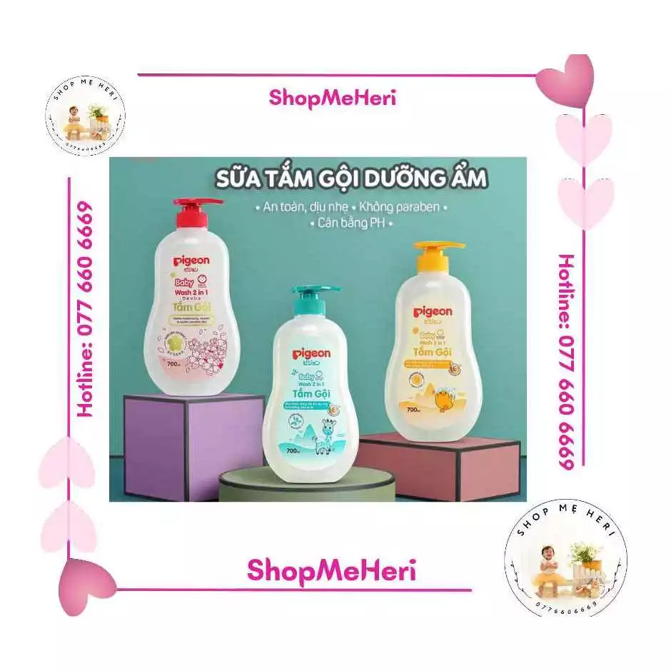 Sữa tắm cho bé, Sữa Tắm Gội Pigeon 700ml 2 trong 1 Mẫu Mới Cho Bé