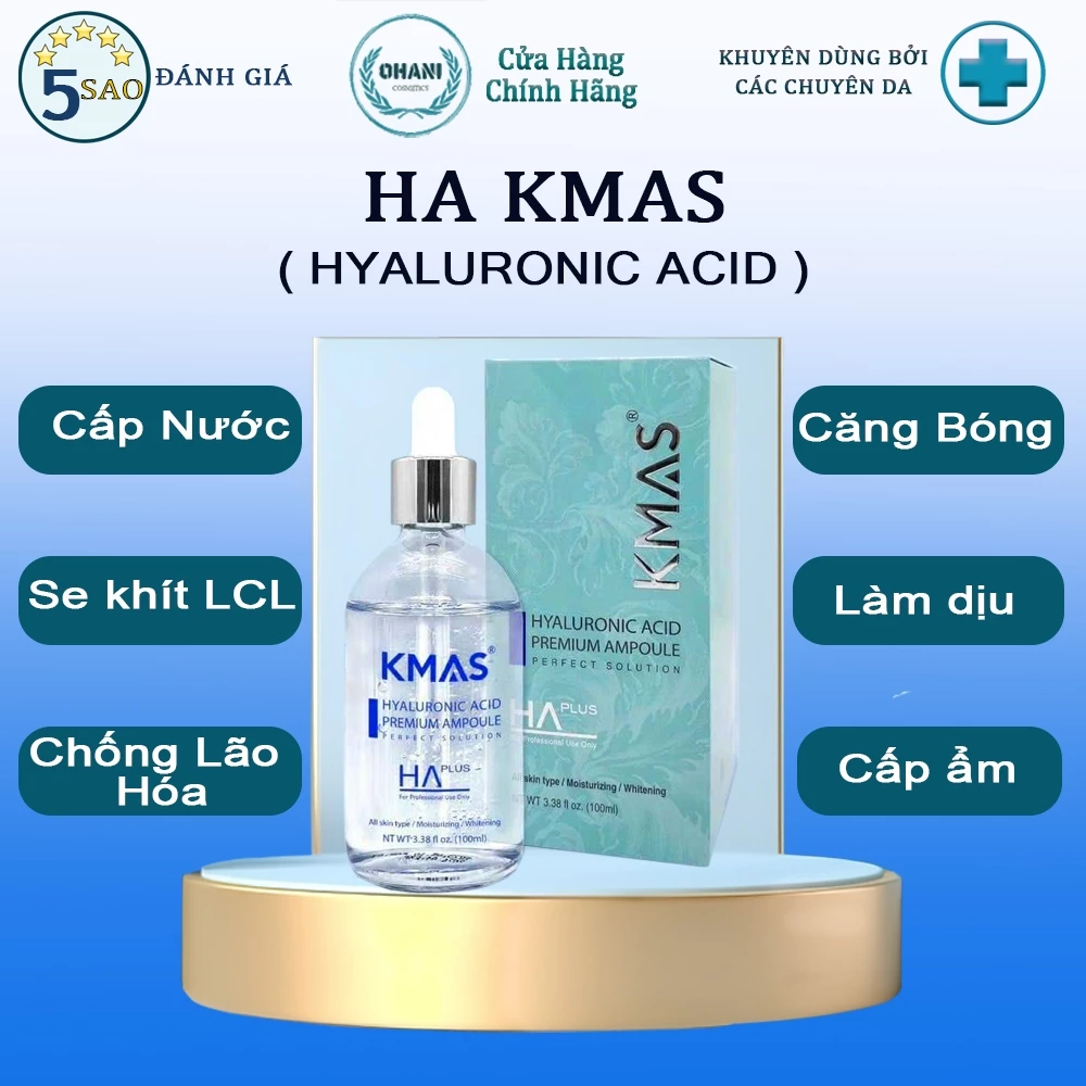 Serum Cấp Ẩm, Cấp Nước, Phục Hồi HA Hyaluronic Acid - KMAS HA Căng bóng, Mềm Mịn 100ml