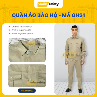 Quần áo bảo hộ lao động GH21 vải kaki 2/1 màu ghi vàng, đồng phục cho công nhân kỹ sư ngành nghề, thương hiệu AGOTA