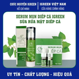 Combo Sữa rửa mặt, Serum mụn Diếp Cá Igreen, giúp giảm mụn, mờ thâm, dưỡng da, giúp da sáng mịn