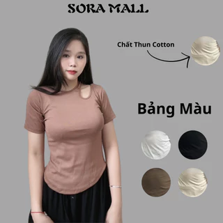 Áo Thun Nữ Ngắn Tay Bigsize Sora Fashion,Áo Nữ Khoét Vai Vạt Eo Che Khuyết Điểm Chất Liệu Thun Cotton 125