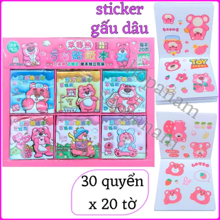 Khay 30 bộ sticker gấu dâu mẫu mới ( 30 quyển x 20 tờ ) shopanam