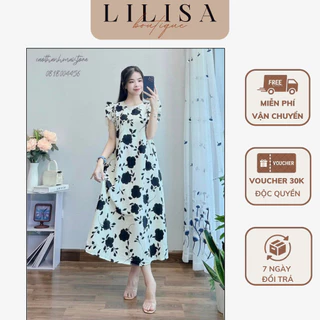 Váy bầu đẹp LILISA, đầm bầu dáng babydoll  họa tiết hoa nhí thiết kế tay cánh tiên chất vải lụa tằm mềm mại