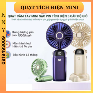 Quạt tích điện cầm tay dung lượng pin khủng 10.000 mAh cao nhất trên thị trường, quạt mini 5 tốc độ gió linh hoạt KNY