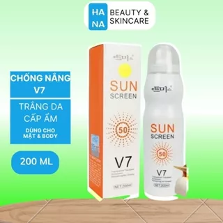 Kem chống nắng Xịt Chống Nắng Body Và Mặt V7 SPF50 200ml – KAMI – Cấp Ẩm Dưỡng Trắng Da - Lâu Trôi Kháng Nước - HANA