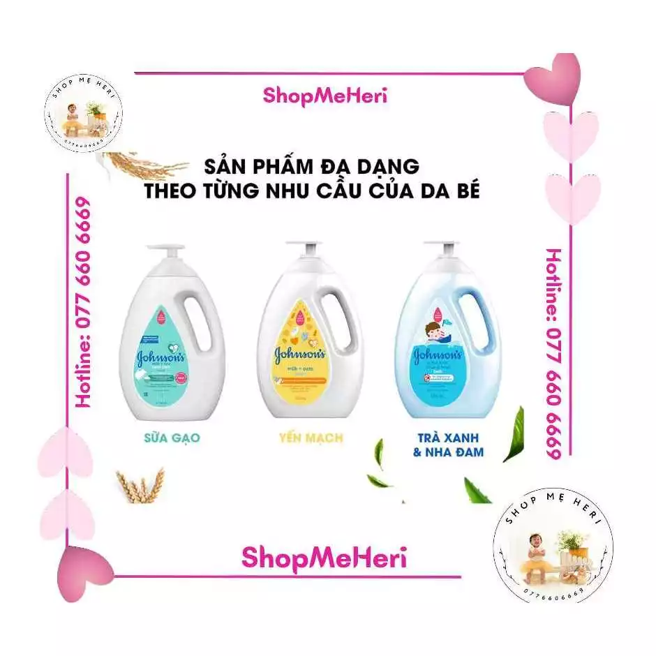 Sữa tắm Johnson's Baby: sữa và gạo 1000ml/ Yến mạch 1L/ Chắc khỏe 500ml/Óng mượt 500ml/Cotton Touch 500ml