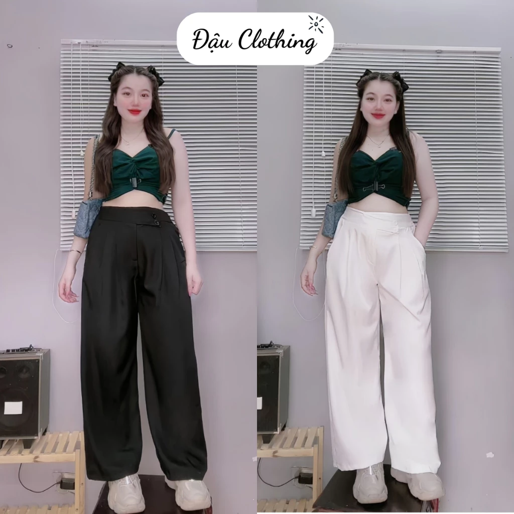 Quần ống rộng bigsize nữ lưng chun có túi trước vải cotton lạnh mềm mại tôn dáng Q30