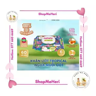 Khăn ướt Mamamy Tropical Premium tinh dầu cúc vạn thọ có nắp 60 tờ (Mẫu mới)