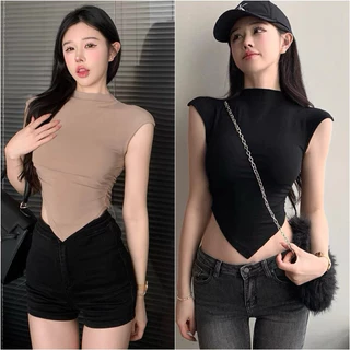 ÁO THUN CROPTOP CỔ LỌ VẠT NHỌN TAY NGẮN LN214