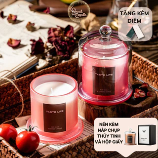 Nến thơm không khói Taste Life set đế kèm chụp kính tiện dụng 5 màu sắc