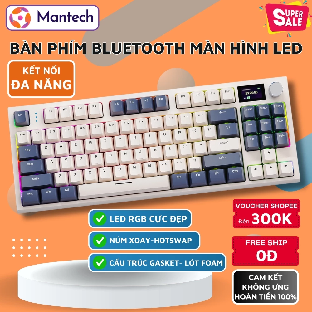 Bàn Phím Cơ Không Dây Attack Shark K86 PRO RGB - Trang Bị Màn Hình LED Tùy Chỉnh Qua App, Pin Trâu