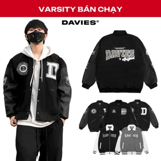 Áo khoác varsity jacket nam nữ màu đen phối tay da đẹp local brand DAVIES