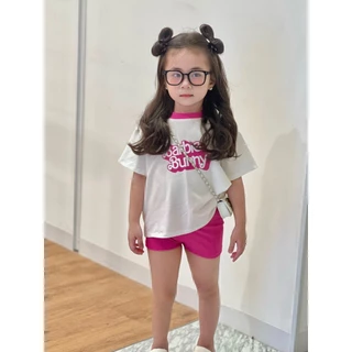 Set bộ thời trang mùa hè cho bé gái, quần legging ngắn và áo thun tay ngắn in chữ Barbie dễ thương – Sammy_VN