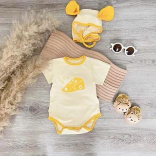 ( HÀNG CÓ SẴN )Set bộ bodysuit cover Phô Mai kèm mũ cho bé 5-13kg Tặng kèm tất trắng