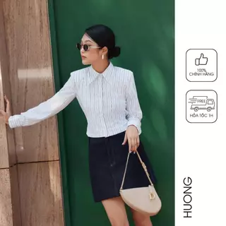 Áo sơ mi kẻ đen croptop HUONG BOUTIQUE BSSM42