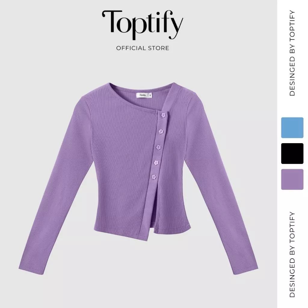 Áo croptop nữ tay dài TOPTIFY cổ vạt chéo có nút Kaylin Top AC91