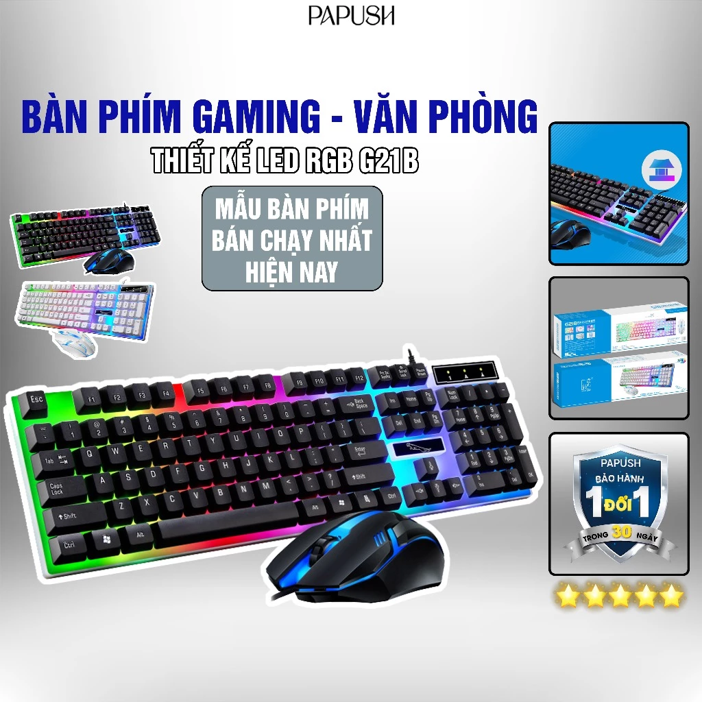 Bàn Phím Máy Tính Giả Cơ G21B Giá Rẻ Bộ Combo Bàn Phím Chuột Có Dây Laptop Pc Gameing Đèn Led BP4