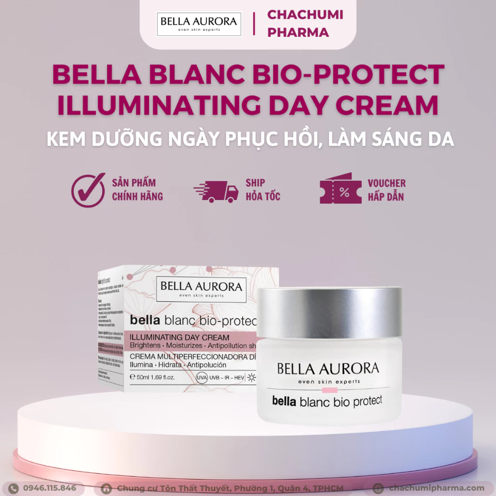 Kem Dưỡng Ngày Phục Hồi, Làm Sáng Da Bella Aurora Bella Blanc Bio protect Illuminating Day Cream SPF 15 (50ml)