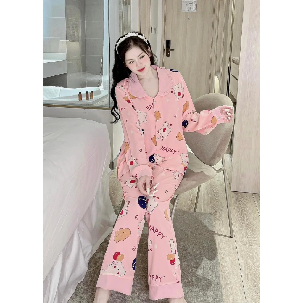 bộ mặc nhà pijama Dài - hoạ tiết nhiều hình mềm mịn thấm hút mồ hôi