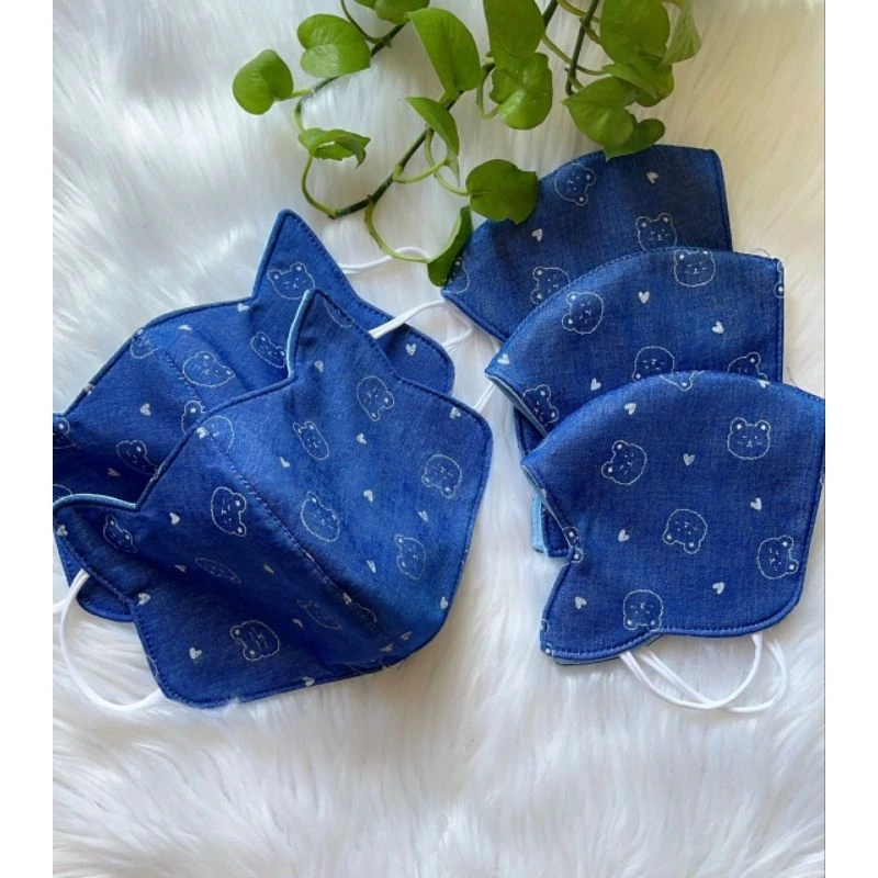 Khẩu trang kaki jean mềm tai mèo che thái dương ôm mặt