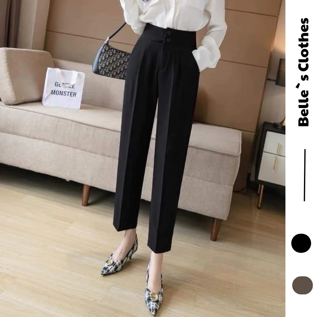 Quần Baggy 9 tấc,lưng cao ,cạp to 2 khuy Belle`s Clothes chất Vitex đầy dặn,đanh mịn ,đứng phom phong cách đơn giản