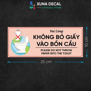 Decal Không Bỏ Giấy Vào Bồn Cầu, Decal Dán Nhắc Nhở Không Vứt Giấy Vào Bồn Cầu, Nội Quy Toilet, Quy Định Nhà Vệ Sinh