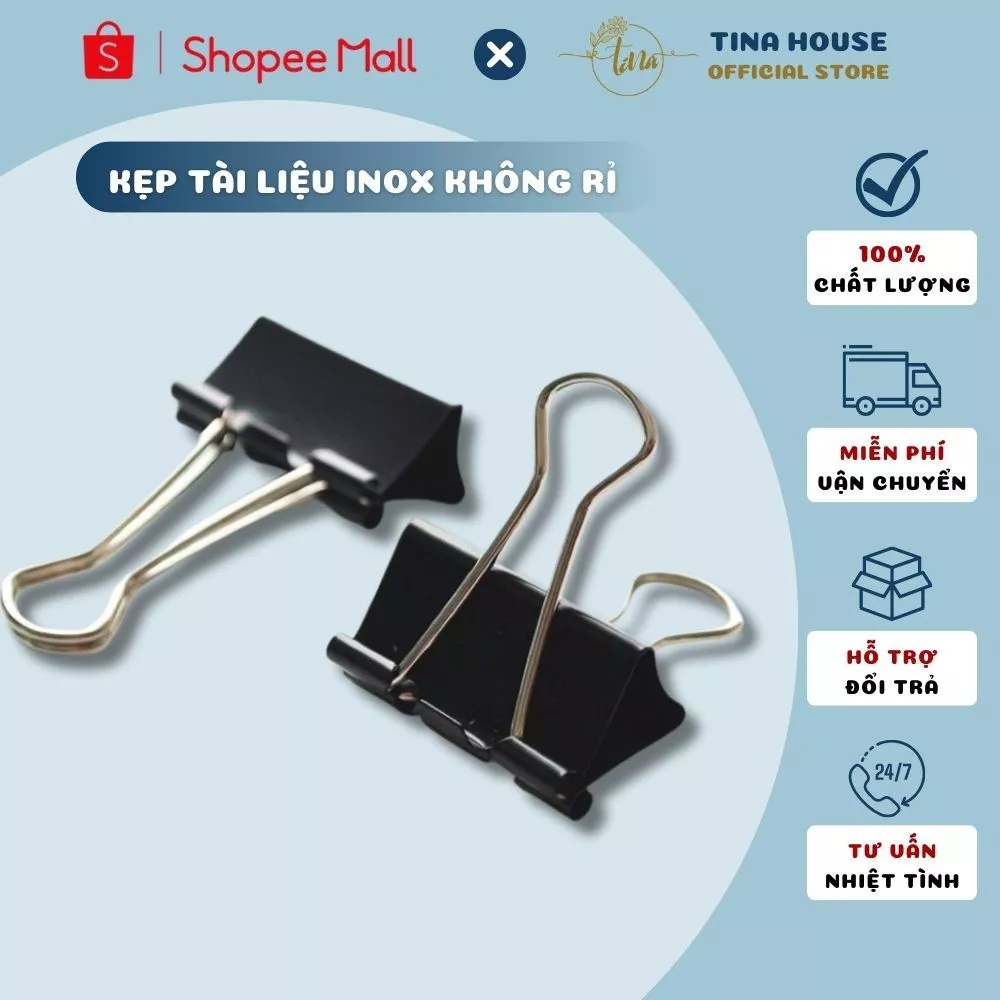 Kẹp Giấy Tài Liệu Hộp 12 Cái Nhiều Kích Cỡ Kẹp A4 Inox Không Rỉ, Cứng Cáp - Kẹp Bướm Kẹp Tài Liệu Văn Phòng Kim Loại