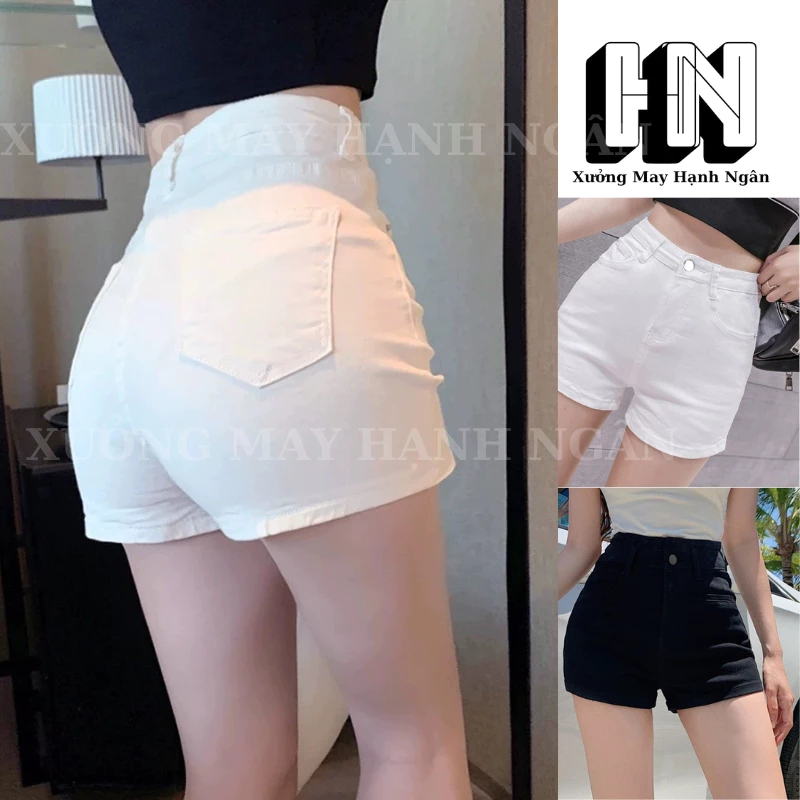 Quần Đùi Nữ 💖𝐅𝐑𝐄𝐄 𝐒𝐇𝐈𝐏💖 Quần Short Nữ Lưng Cao Quần Đùi Nữ Bigsize Chất Jean Co Giãn 2 Màu Đen Trắng Xưởng May Hạnh Ngân