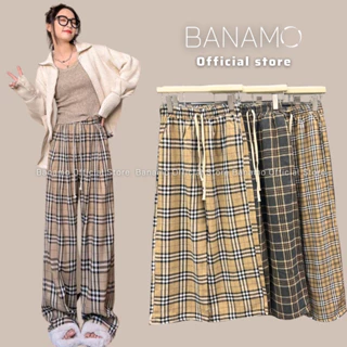 Quần ống rộng nữ Banamo fashion quần suông kẻ sọc chất thô mềm mại có cạp chun 995