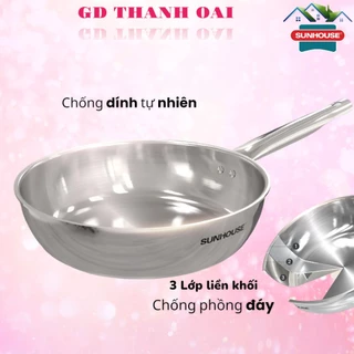 CHẢO INOX ĐA LỚP đáy từ dùng mọi loại bếp chính hãng Sunhouse In20m6-in26m6