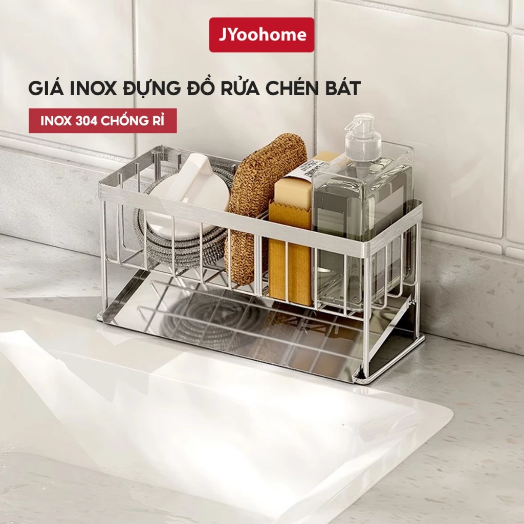 Giá Để Đồ Rửa Chén Bát JYoohome inox 304 chống rỉ Kệ Đựng Đồ Bồn Rửa Bát Tiện Lợi Kèm Khay Hứng Nước
