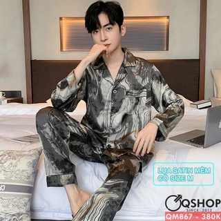 Bộ đồ ngủ pijama nam quần dài tay dài lụa satin mềm mặc thoải mái QSHOP QM867