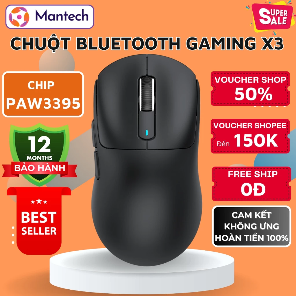 Chuột Không Dây Cao Cấp Attack Shark X3 Mắt Đọc PAW3395 Cực Mượt, Gaming Tích Hợp App Chỉnh Macro