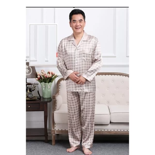 Đồ bộ pyjama nam trung niên, đồ mặc nhà cho ông bố chất lụa Quảng Châu cao cấp - món quà tặng ý nghĩa sang trọng  SIM