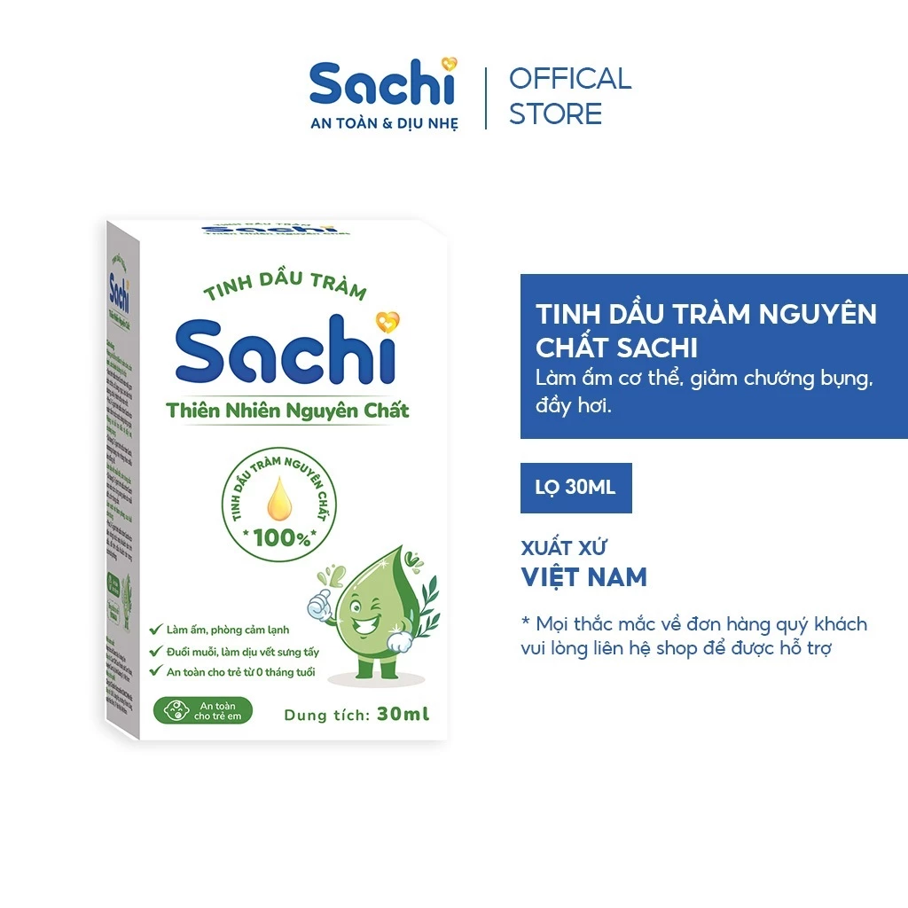 Tinh Dầu Tràm Nguyên Chất Sachi Giúp Giảm Chướng Bụng, Đầy Hơi, An Toàn Cho Trẻ Nhỏ 30ml