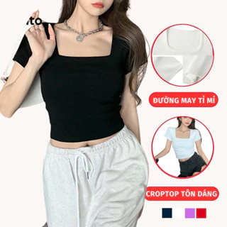 Áo Thun Nữ Ngắn Tay Cổ Vuông Madela Form Croptop, Áo Croptop Nữ Tay Ngắn Tay Cổ Vuông