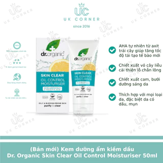 [Bill UK] Kem dưỡng ẩm kiềm dầu Dr Organic Skin Clear Oil Control Moisturiser 50ml