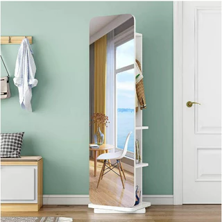 Gương đứng xoay kèm giá treo quần áo, gương soi toàn thân sắc nét bàn trang điểm decor- GP285.01