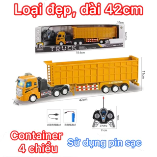 Xe tải đầu kéo, xe container chở hàng điều khiển từ xa 4 chiều cao cấp( có kèm pin và bộ sạc)