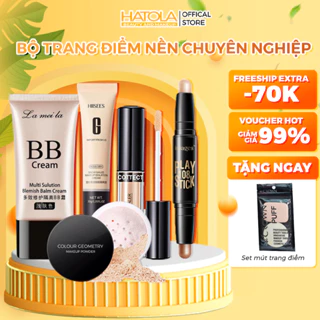 Bộ trang điểm nền đầy đủ makeup cơ bản kèm lót, kem nền, che khuyết điểm, phấn phủ, highlight tặng nước tẩy trang hatola