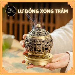 Lư xông trầm hương Lư đồng hình ngũ long chầu nguyệt lư đốt trầm tặng trụ, lót chống cháy thờ cúng phong thủy - lư xoay