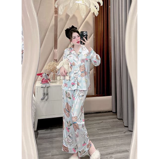 Đồ bộ mặc nhà tay dài quần dài chất tơ tằm mềm mại thoải mái freesize  40-60kg - Chun’s Sleepwear