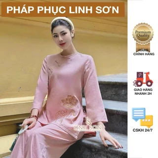 SEN -Đồ lam đi chùa nữ bộ pháp phục màu Hồng hoạ tiết Sen,vải đũi xước cúc chéo đi lễ chùa thanh lịch-Pháp Phục Linh Sơn