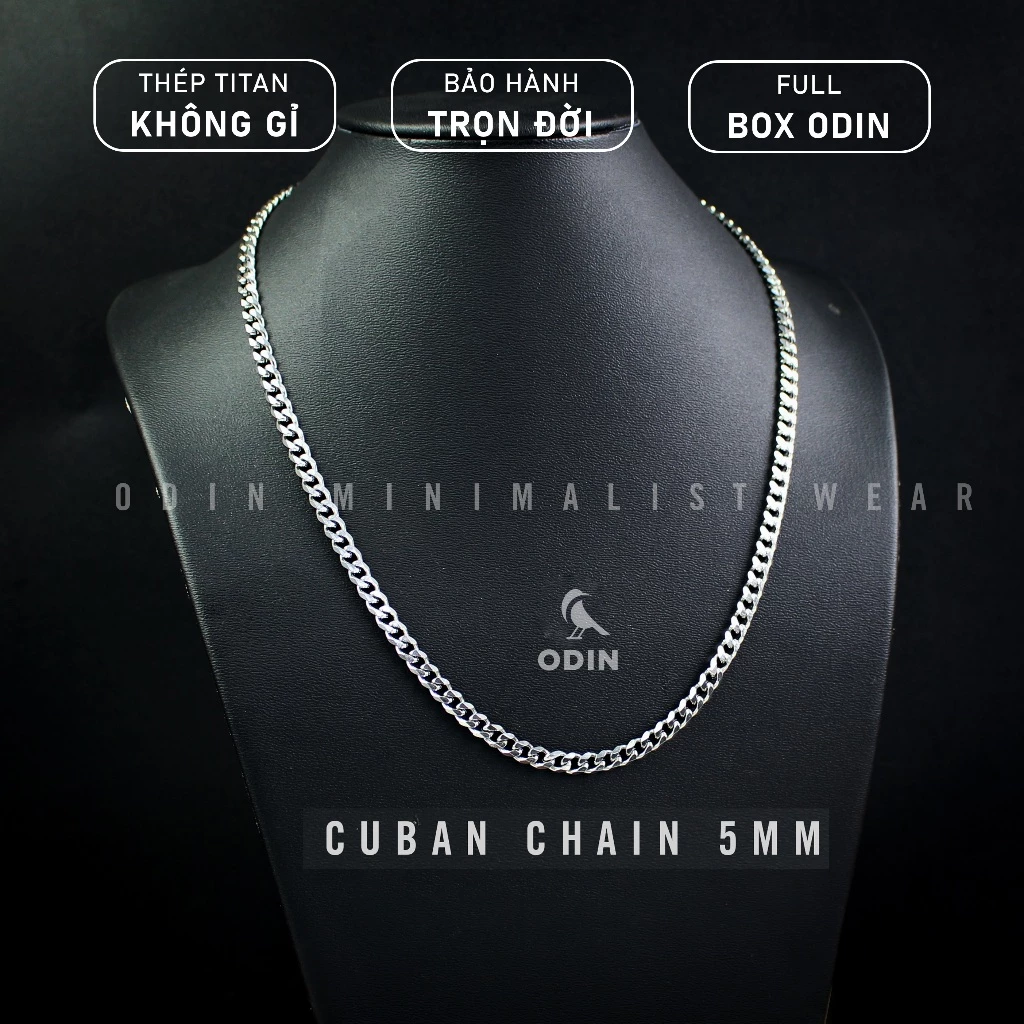 Vòng cổ ODIN Chain Cuban Titanium - Thép Titan 316L KHÔNG ĐEN - KHÔNG GỈ - Bảo hành trọn đời
