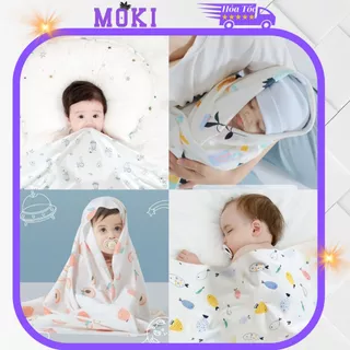 Khăn hè cho bé vải mỏng quấn trẻ sơ sinh chất liệu cotton mềm mại size 85*85 cm Moki Store