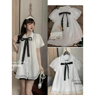 Áo sơ mi tơ 2 lớp thắt nơ form babydoll siêu cute